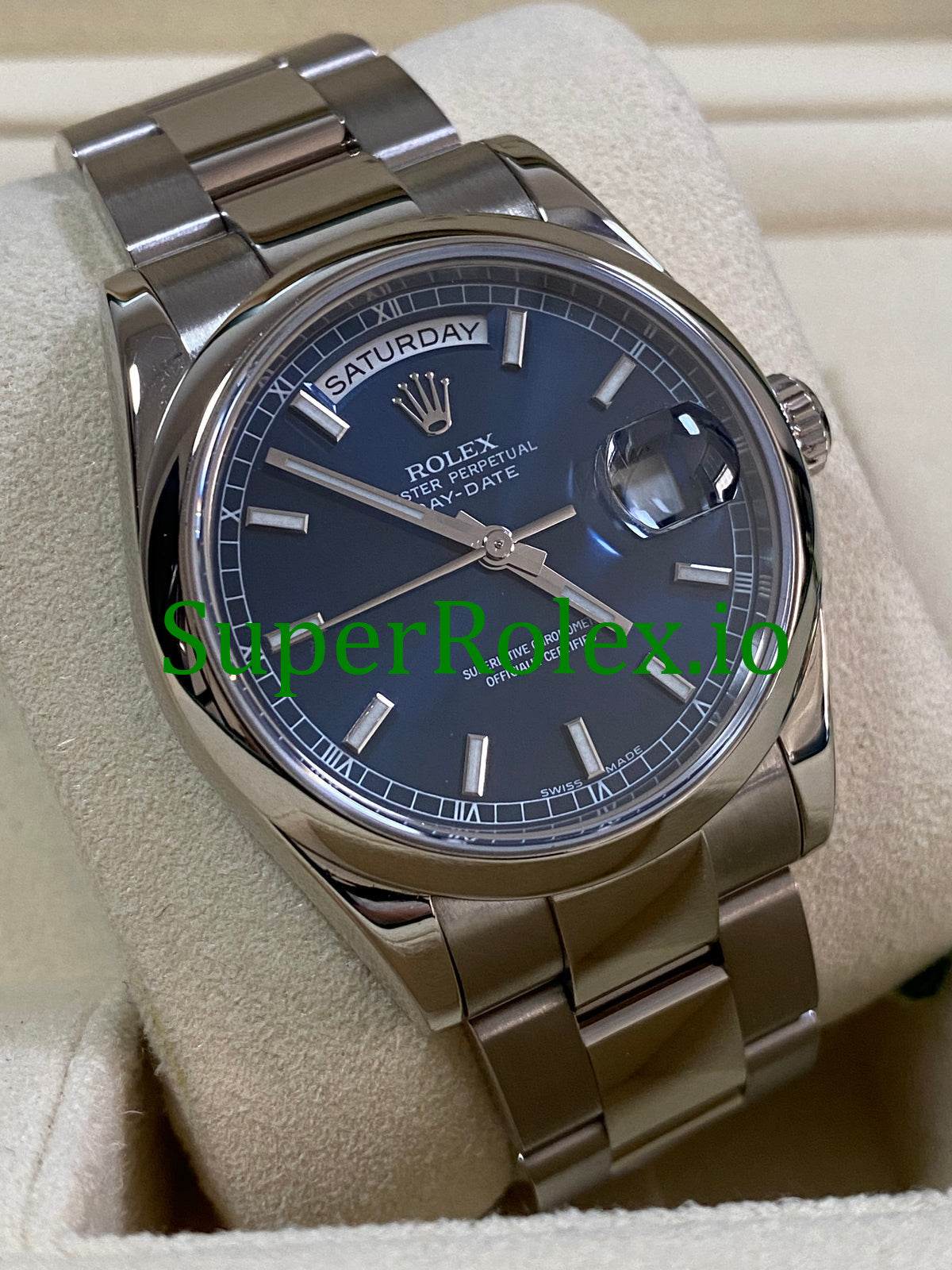 Day-Date 36MM White Gold Blue Index Dial Ref.118209