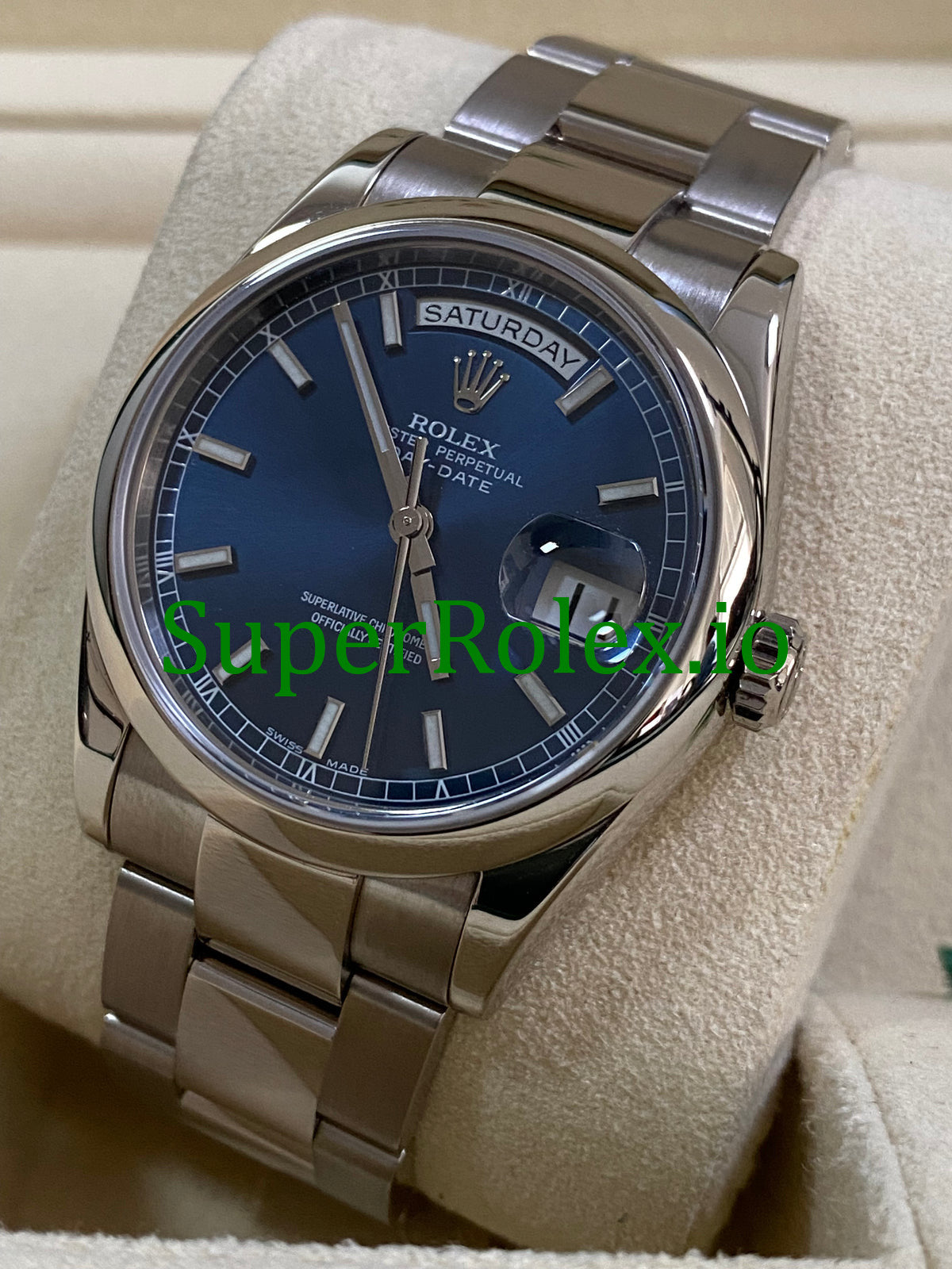 Day-Date 36MM White Gold Blue Index Dial Ref.118209