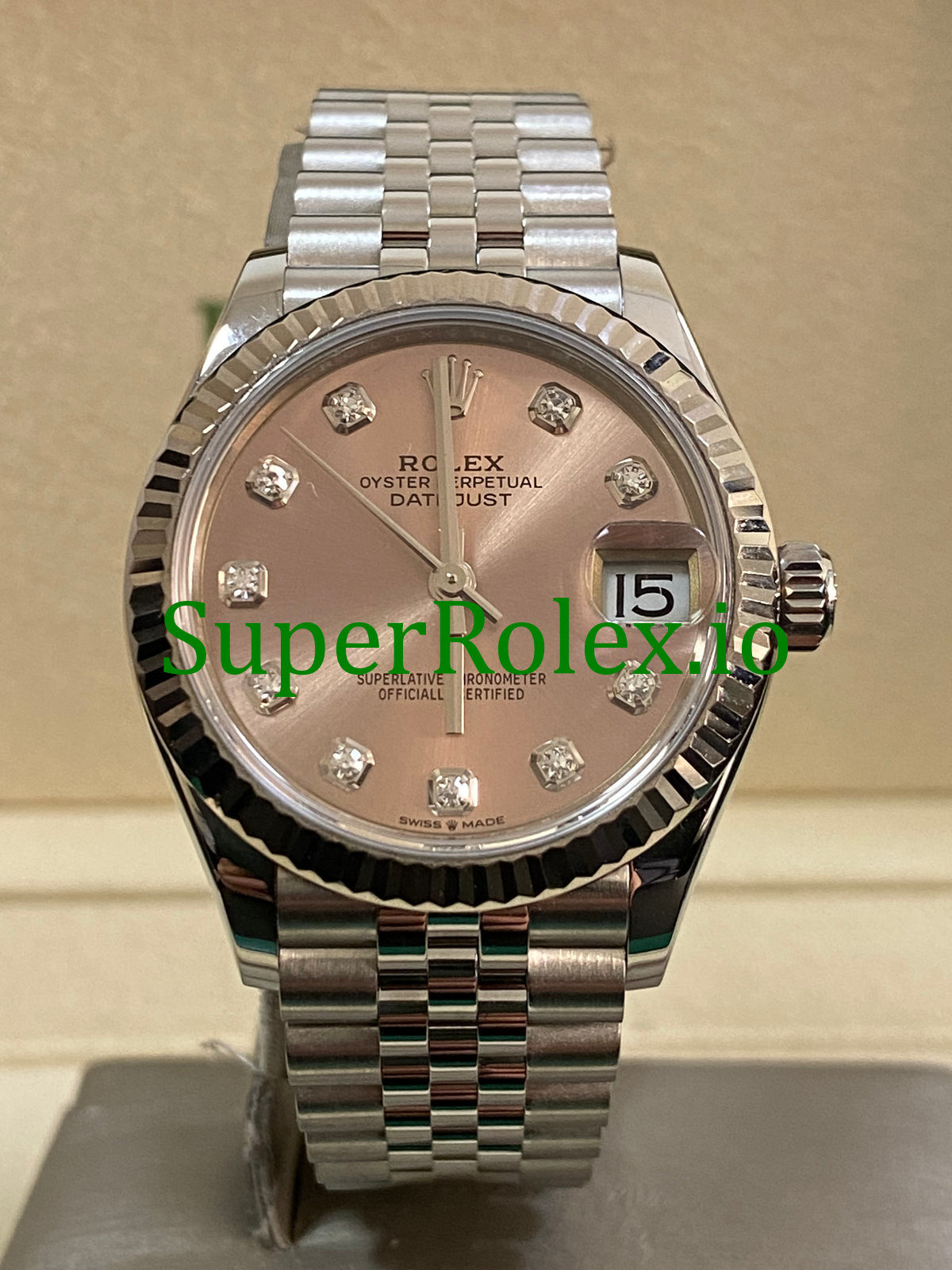 Datejust 31 Steel and White Gold Pink Diamond Dial Ref.278274