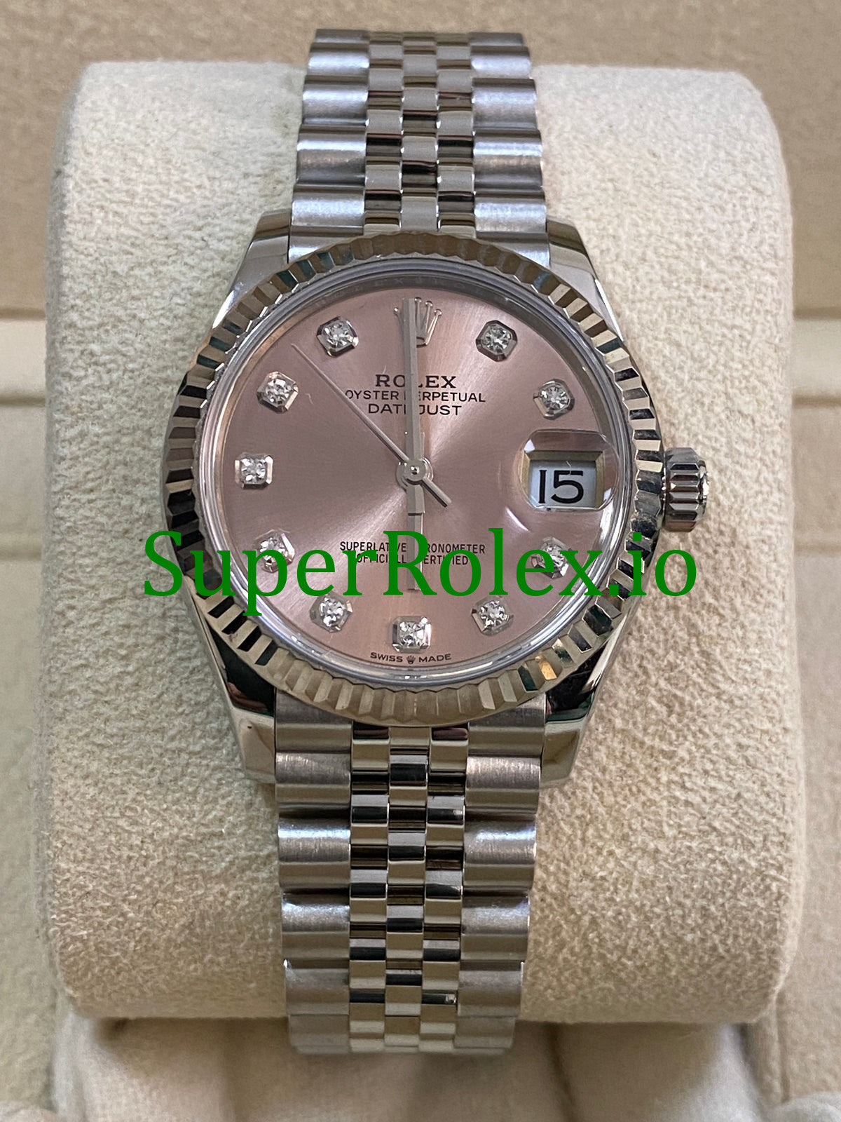 Datejust 31 Steel and White Gold Pink Diamond Dial Ref.278274