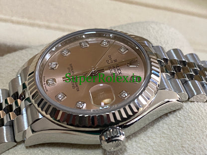 Datejust 31 Steel and White Gold Pink Diamond Dial Ref.278274