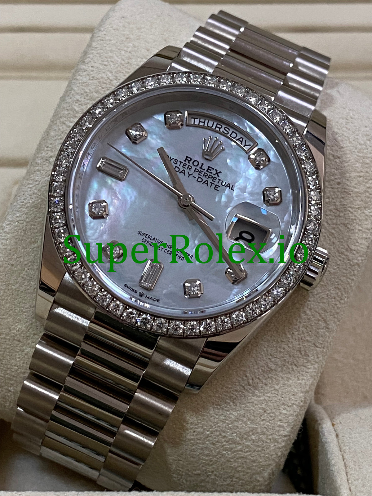 Day-Date 36MM White Gold Diamond Bezel Ref.128349RBR