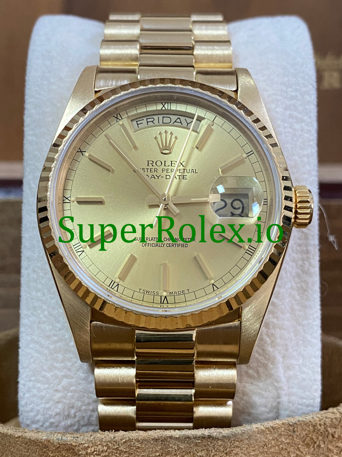 Day-Date 36MM Yellow Gold Champagne Index Dial Ref.18038