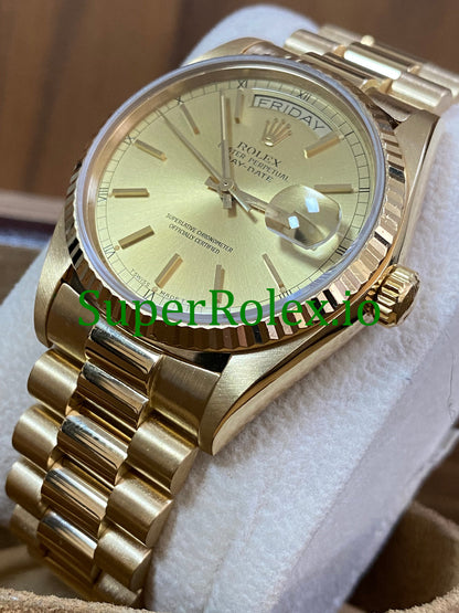 Day-Date 36MM Yellow Gold Champagne Index Dial Ref.18038