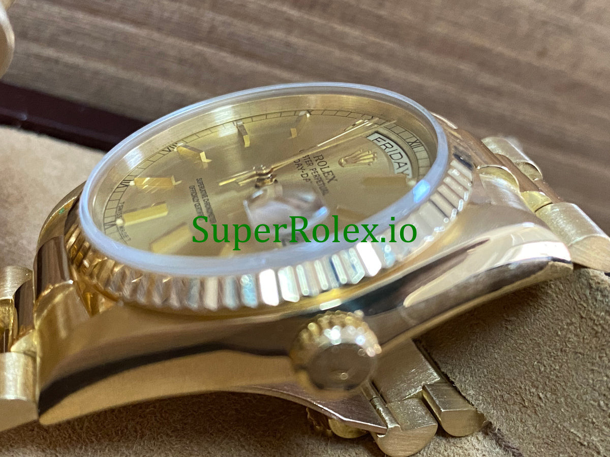 Day-Date 36MM Yellow Gold Champagne Index Dial Ref.18038