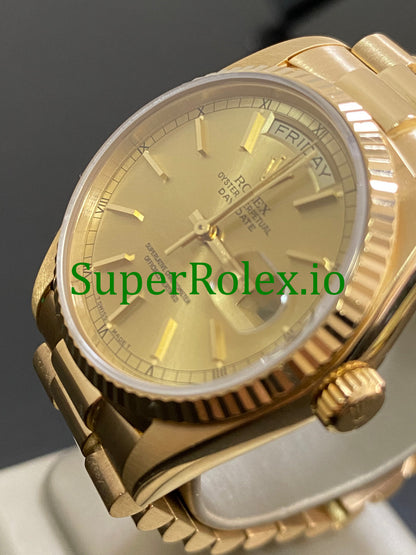 Day-Date 36MM Yellow Gold Champagne Index Dial Ref.18038