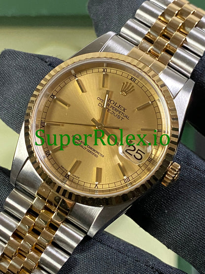 Datejust 36 Steel and Yellow Gold Champagne Index Dial Ref.16233
