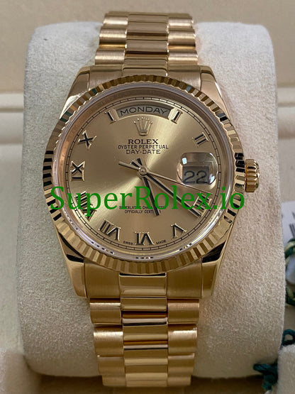 Day-Date 36MM Yellow Gold Champagne Roman Dial Ref.118238