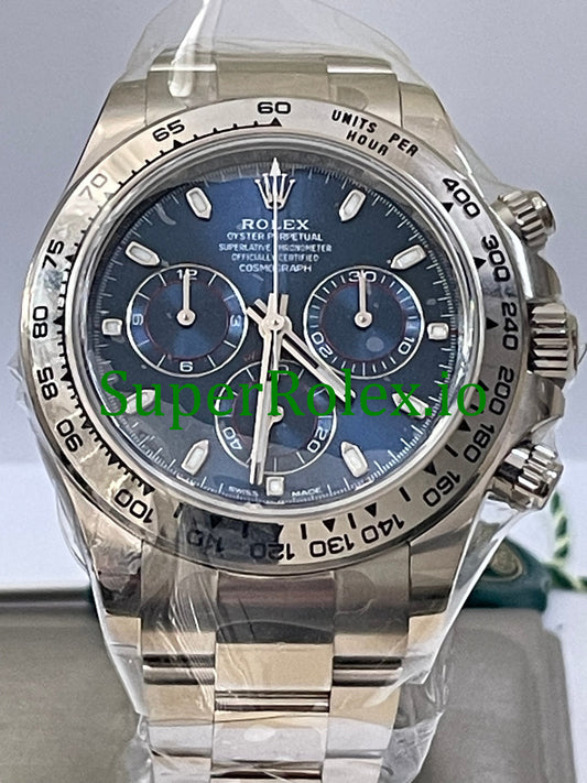 Cosmograph Daytona 40 White Gold Blue Index Dial Ref.116509