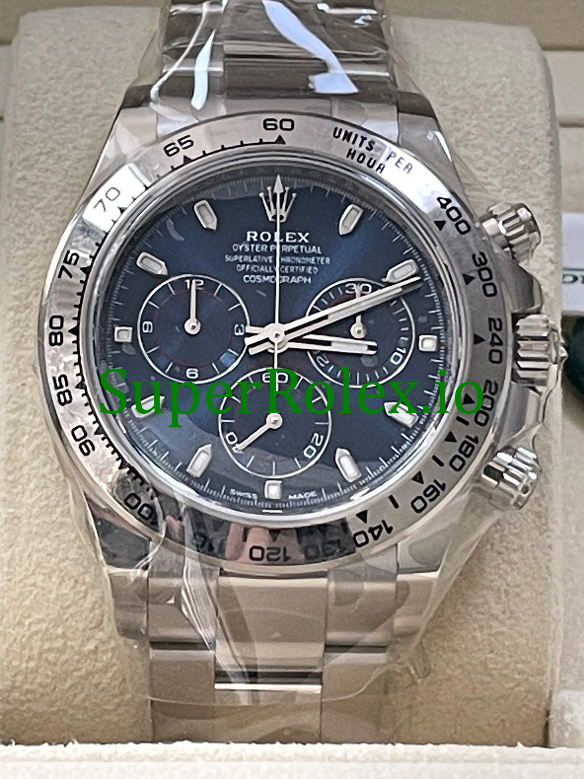 Cosmograph Daytona 40 White Gold Blue Index Dial Ref.116509