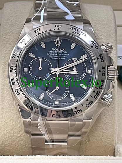 Cosmograph Daytona 40 White Gold Blue Index Dial Ref.116509
