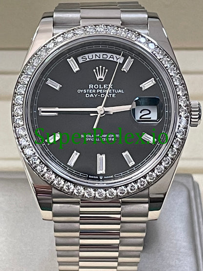 Day-Date 40 White Gold Ref.228349RBR Black Baguette Diamond Dial