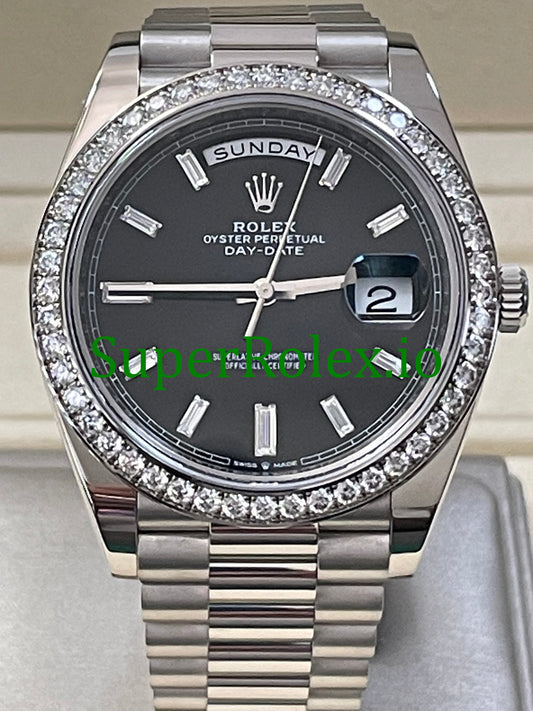 Day-Date 40 White Gold Ref.228349RBR Black Baguette Diamond Dial