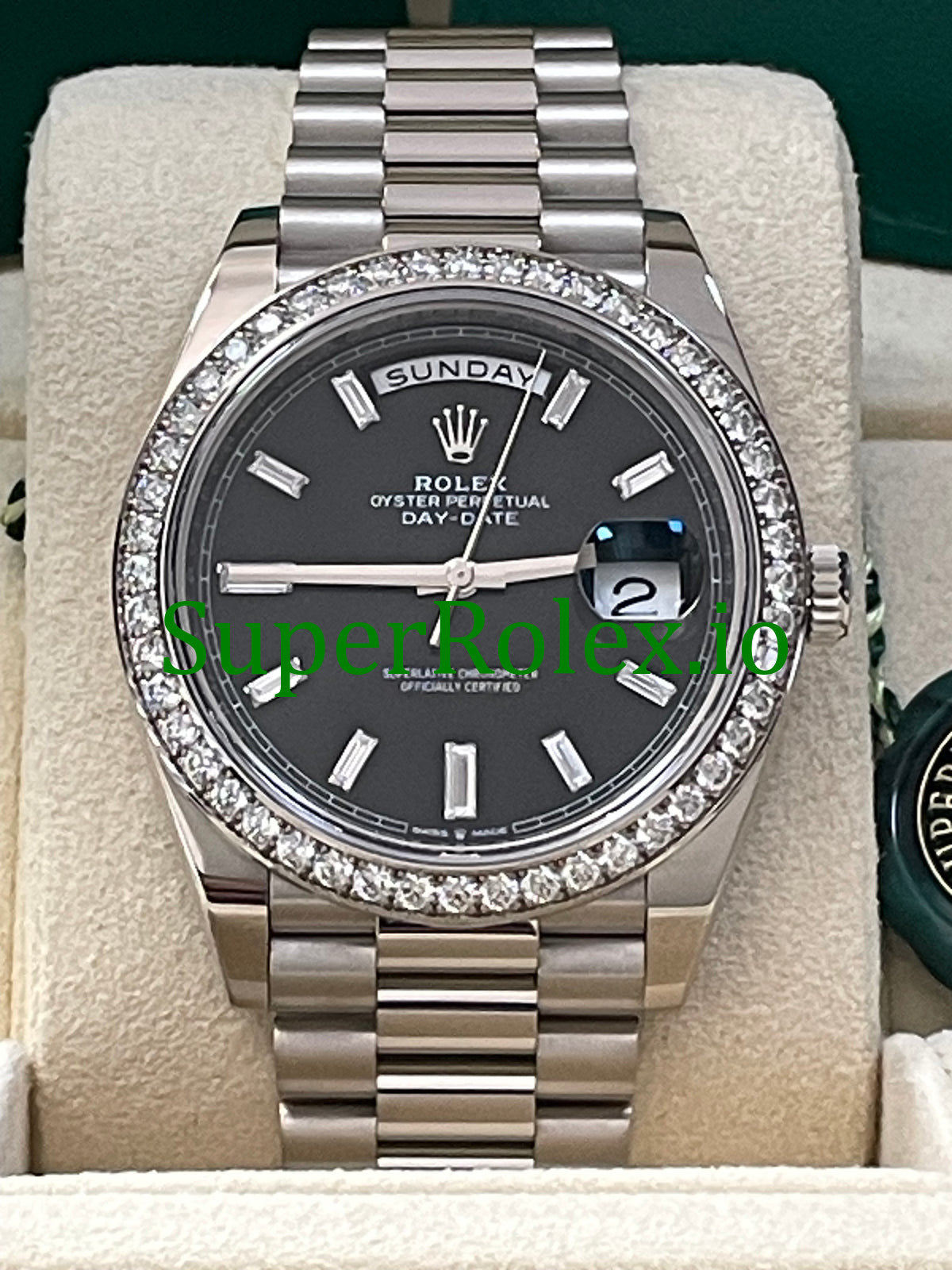 Day-Date 40 White Gold Ref.228349RBR Black Baguette Diamond Dial