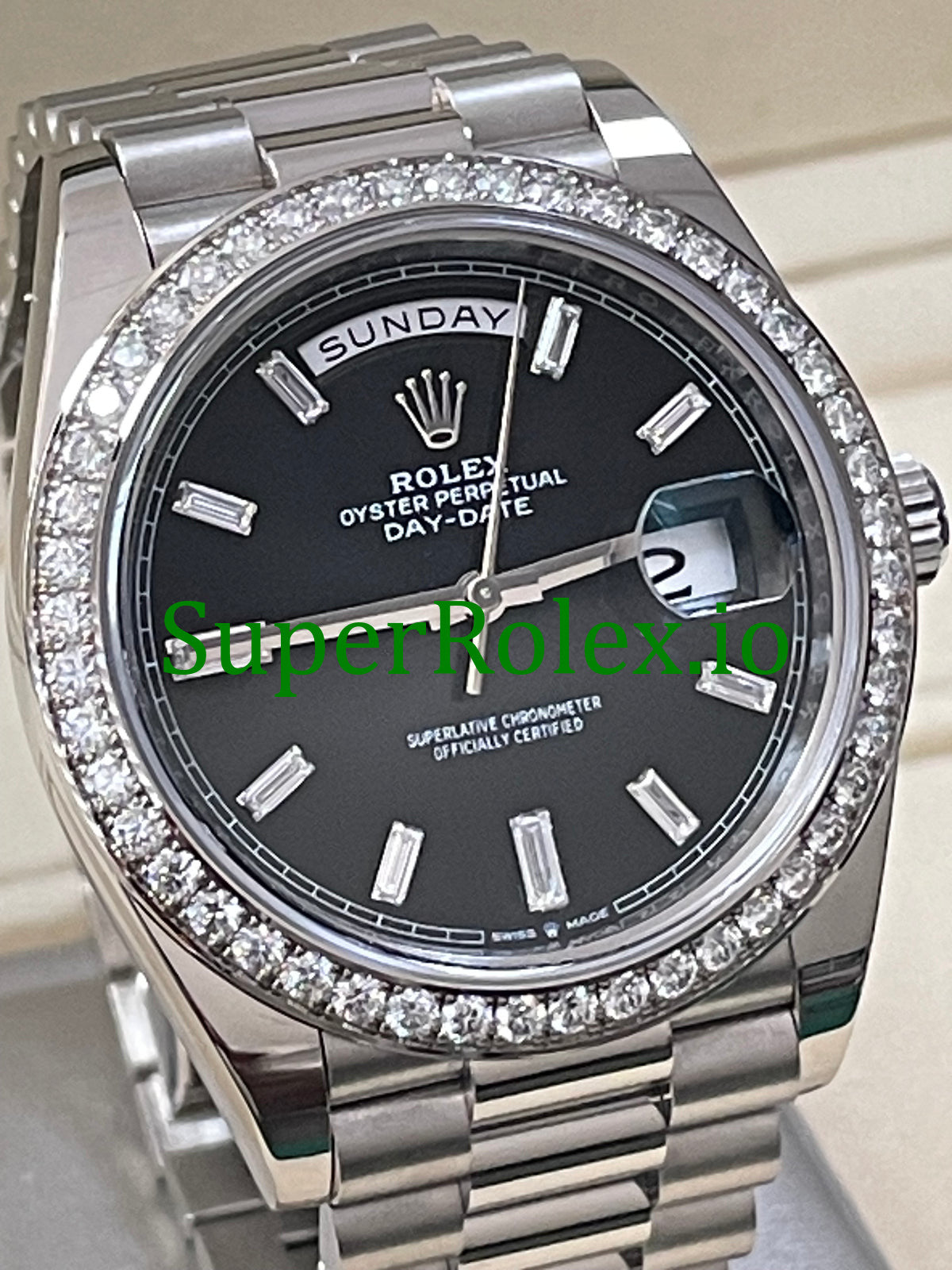 Day-Date 40 White Gold Ref.228349RBR Black Baguette Diamond Dial