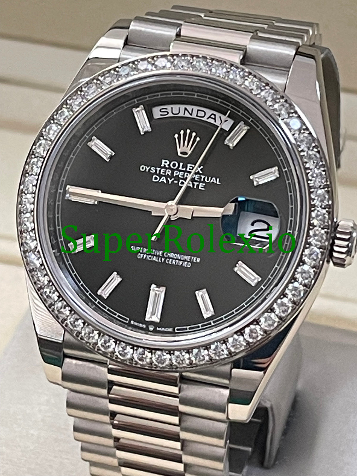 Day-Date 40 White Gold Ref.228349RBR Black Baguette Diamond Dial