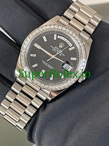 Day-Date 40 White Gold Ref.228349RBR Black Baguette Diamond Dial