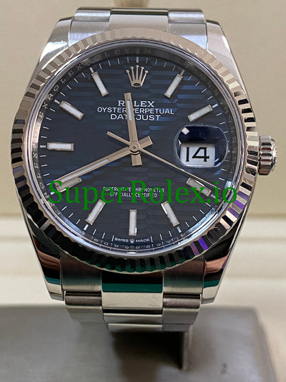 Datejust 36 Stainless Steel Bright Blue Fluted-Motif Dial Ref.126234