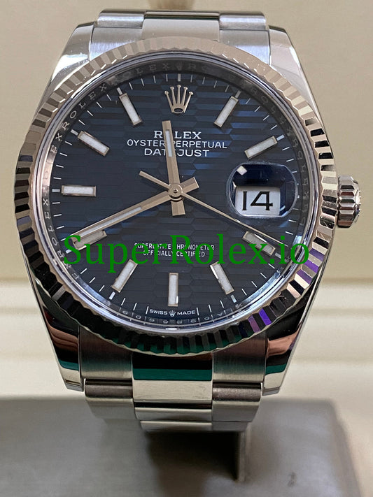 Datejust 36 Stainless Steel Bright Blue Fluted-Motif Dial Ref.126234