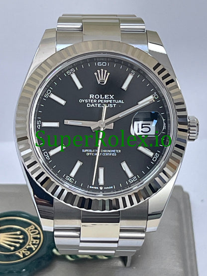 Datejust 41 Steel and White Gold Black Index Dial Ref.126334