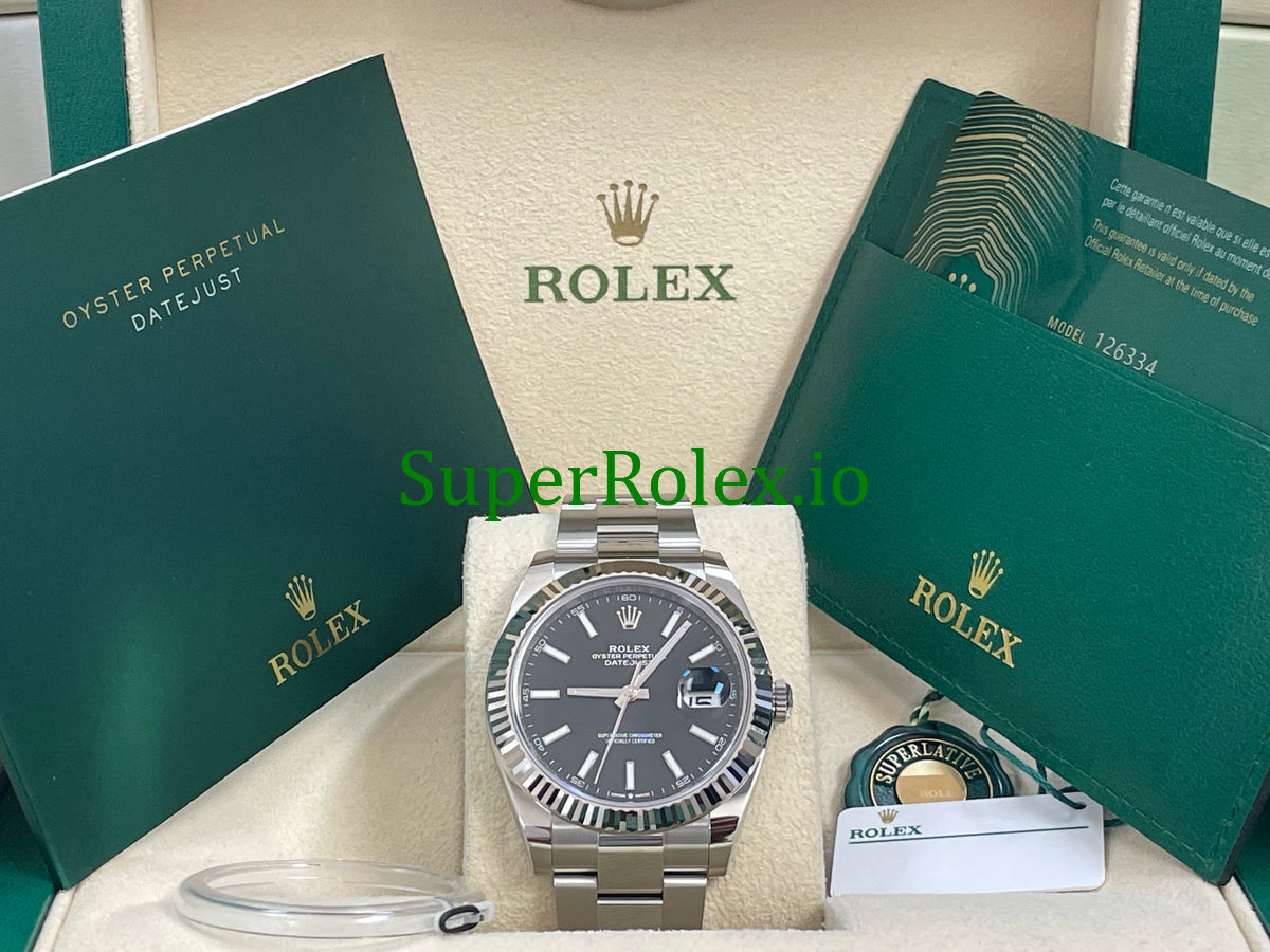 Datejust 41 Steel and White Gold Black Index Dial Ref.126334