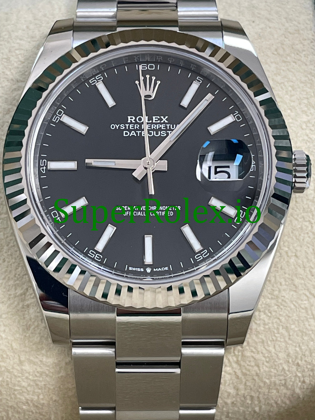 Datejust 41 Steel and White Gold Black Index Dial Ref.126334