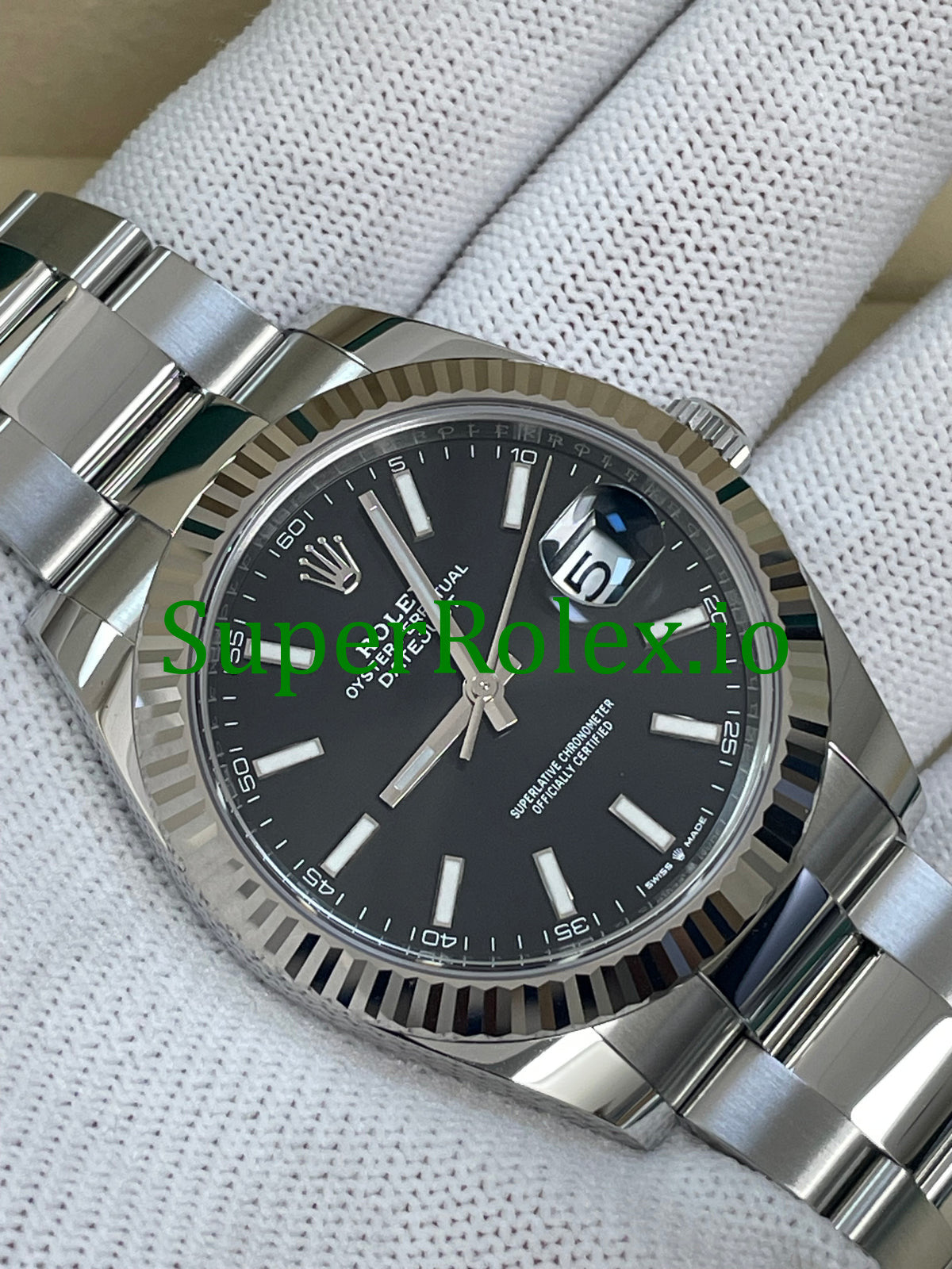 Datejust 41 Steel and White Gold Black Index Dial Ref.126334