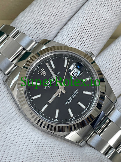 Datejust 41 Steel and White Gold Black Index Dial Ref.126334