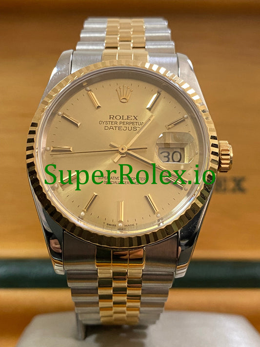 Datejust 36 Yellow Gold Champagne Index Dial Ref.16233